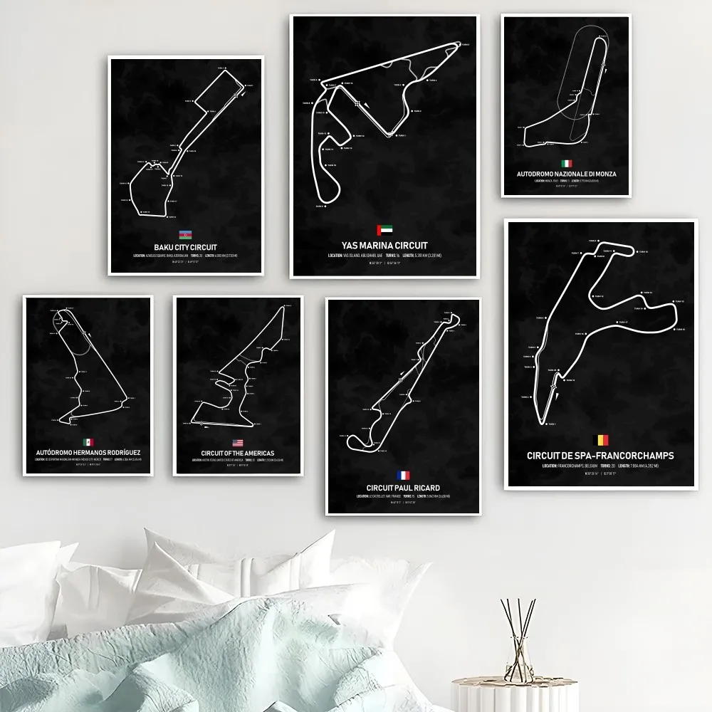 F1 Racing Race Track Map Poster Pittura Decorativa Camera Da Letto Studio Wall Sticker Soggiorno Cafe Ingresso Modern Interior Murale