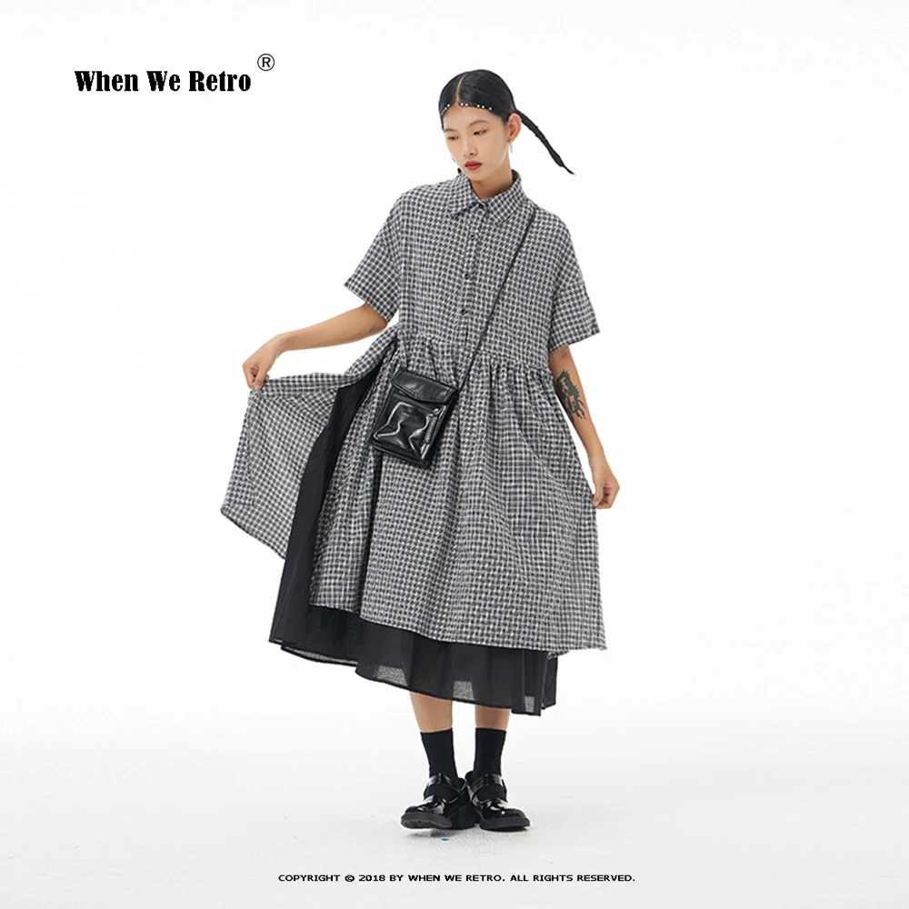 

Plaid Dress Original Design 2023 Summer Dress Sweet Plus Size Women's Fashion Loose Japanese Style Fake Two-piece Dress VP0103