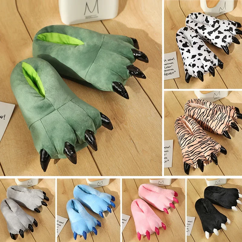 

2024 Cartoon Paw Cotton Kids Slippers Winter Men Women Home Indoor Cute Animal Dinosaur Cow Floor Plush Slippers for Children