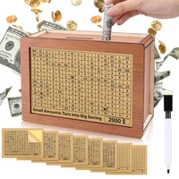 Japanese Piggy Bank Retro Money Box Wooden Piggy Banks 10000€ Moneybox Reusable Cash Coin Saving Number Goals Counter for Adults 1