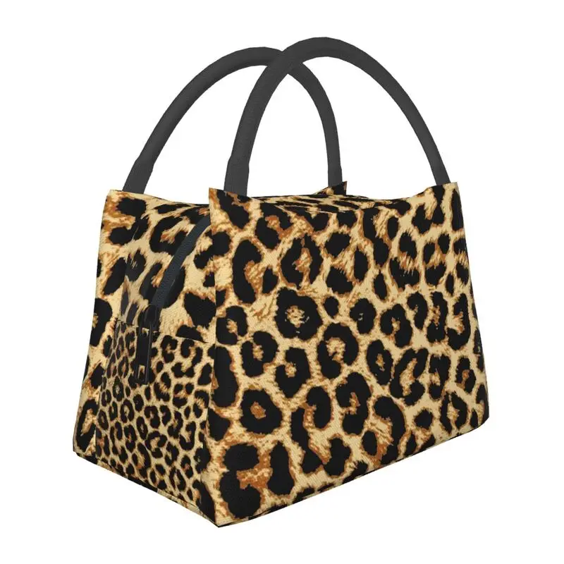

Real Leopard Thermal Insulated Lunch Bags Sexy African Animal Fur Resuable Lunch Tote for Work Travel Storage Meal Food Box