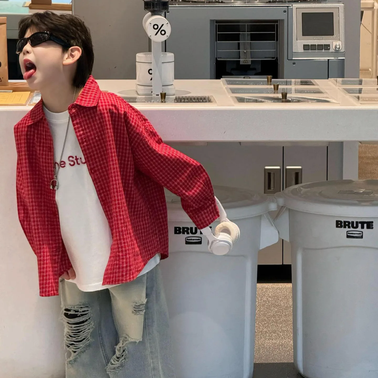 Children Clothes Casual Shirt Spring Korean Style Boy American Style Design Sense Plaid Long-sleeved Shirt Top