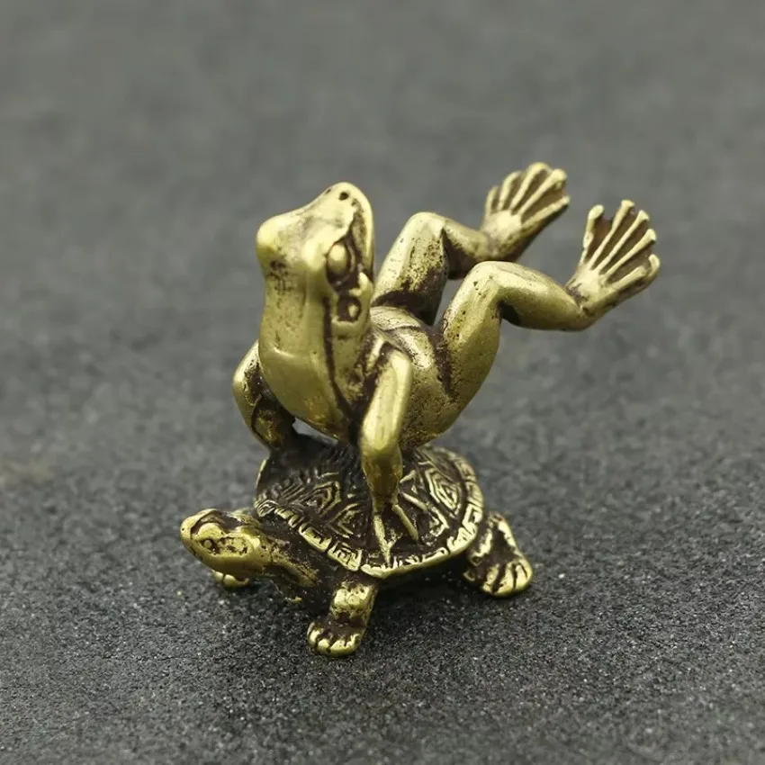 Antique Play Brass Tortoise Frog Miniature Statue Decoration Desk Decoration Home Decoration Bronze Sculpture Home Accessories