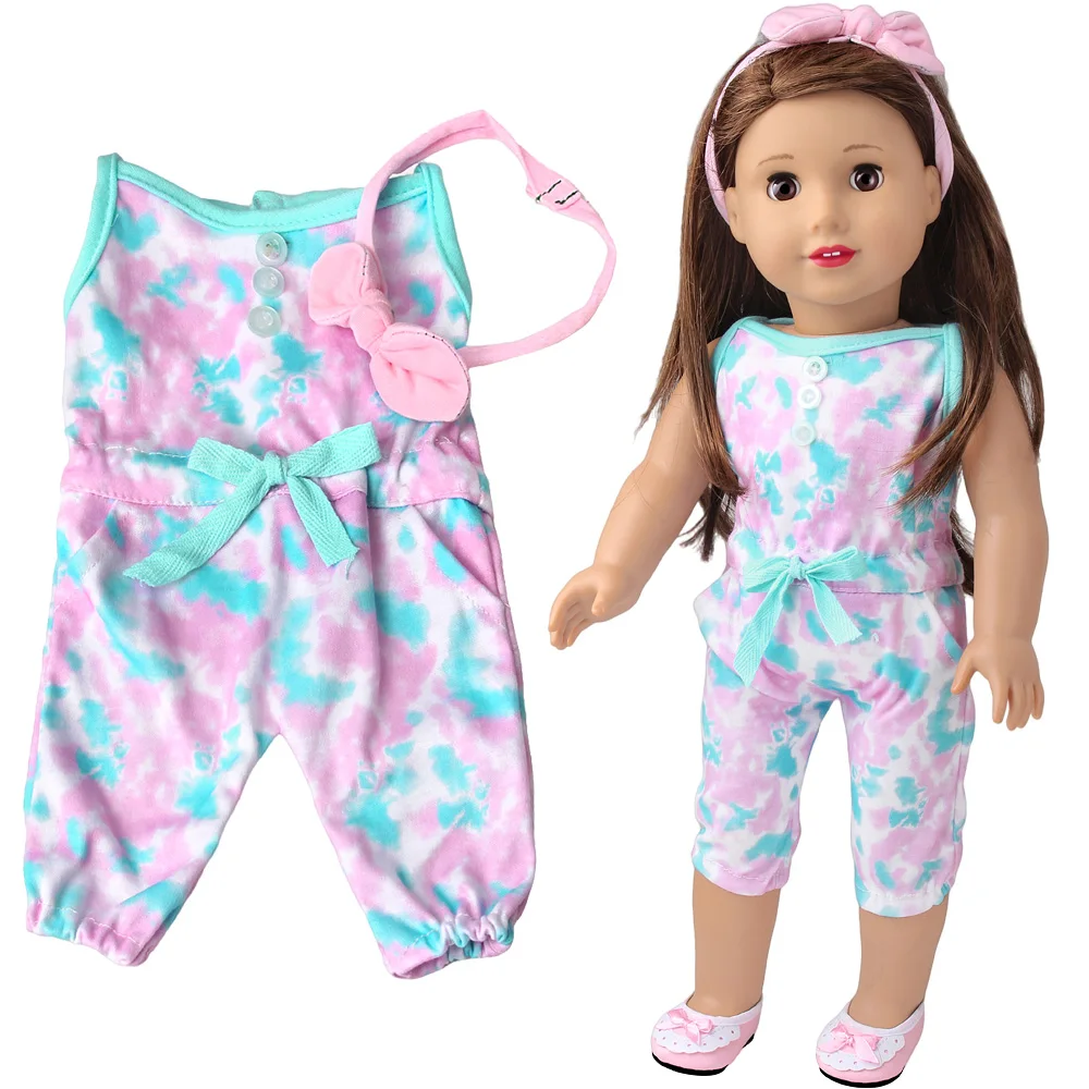 

18 Inch American Girls Doll Clothes Tie Dye Onesie Suit + Headband Born Baby Toys Accessories Fit 40-43 Cm Boy Dolls c991