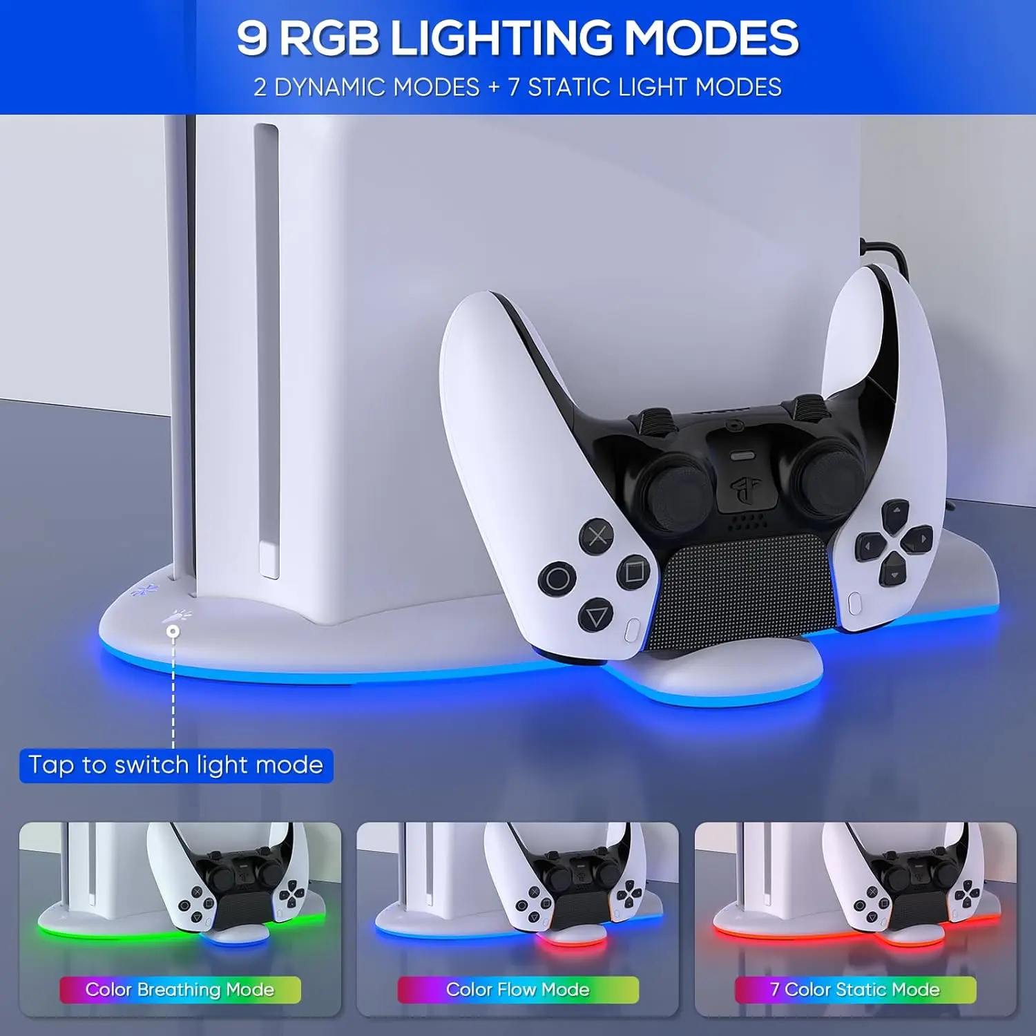 For PS5 Slim Console Cooling Stand Base For PS5 Slim Gamepad Controller  Charge Seat With RGB Colorful Atmosphere Light Ring