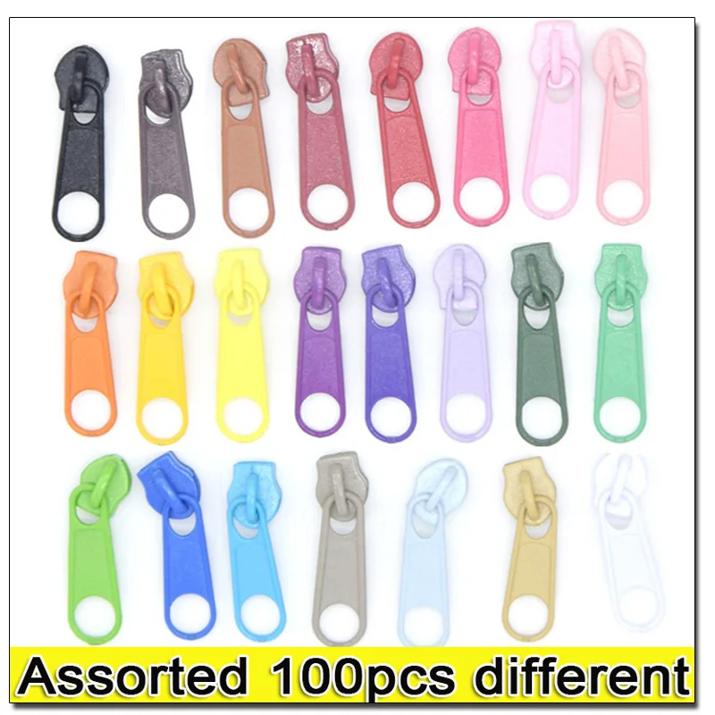 Assorted Metal Zipper Slider 100pcs/300pcs for Nylon Zipper 3#, Multicolor 3# Nylon Puller, DIY sewing Kits Kits zipper repair kit zipper pullers zipper sliders zipper heads zipper accessories