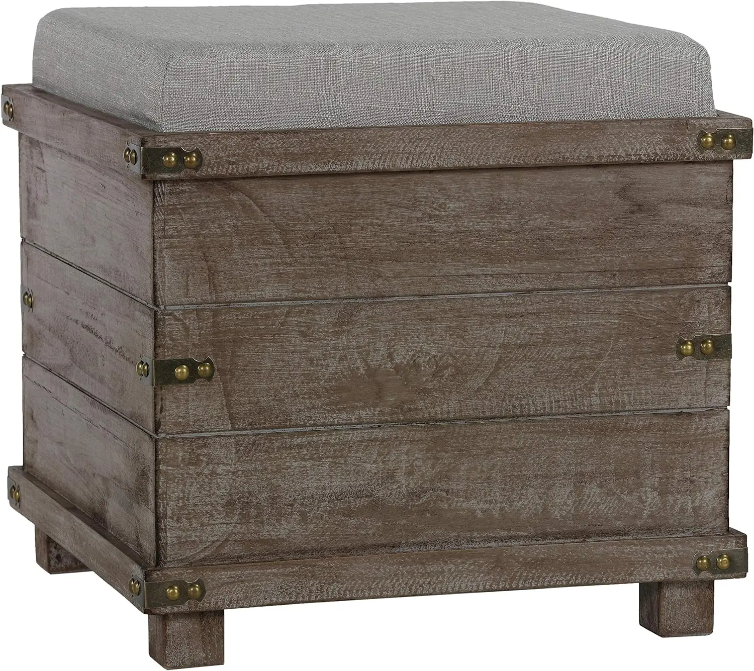 

Storage Chest Tray Ottoman in Fabric and Wood, Grey, 15.75"W x 15.75"L x 15.5"H