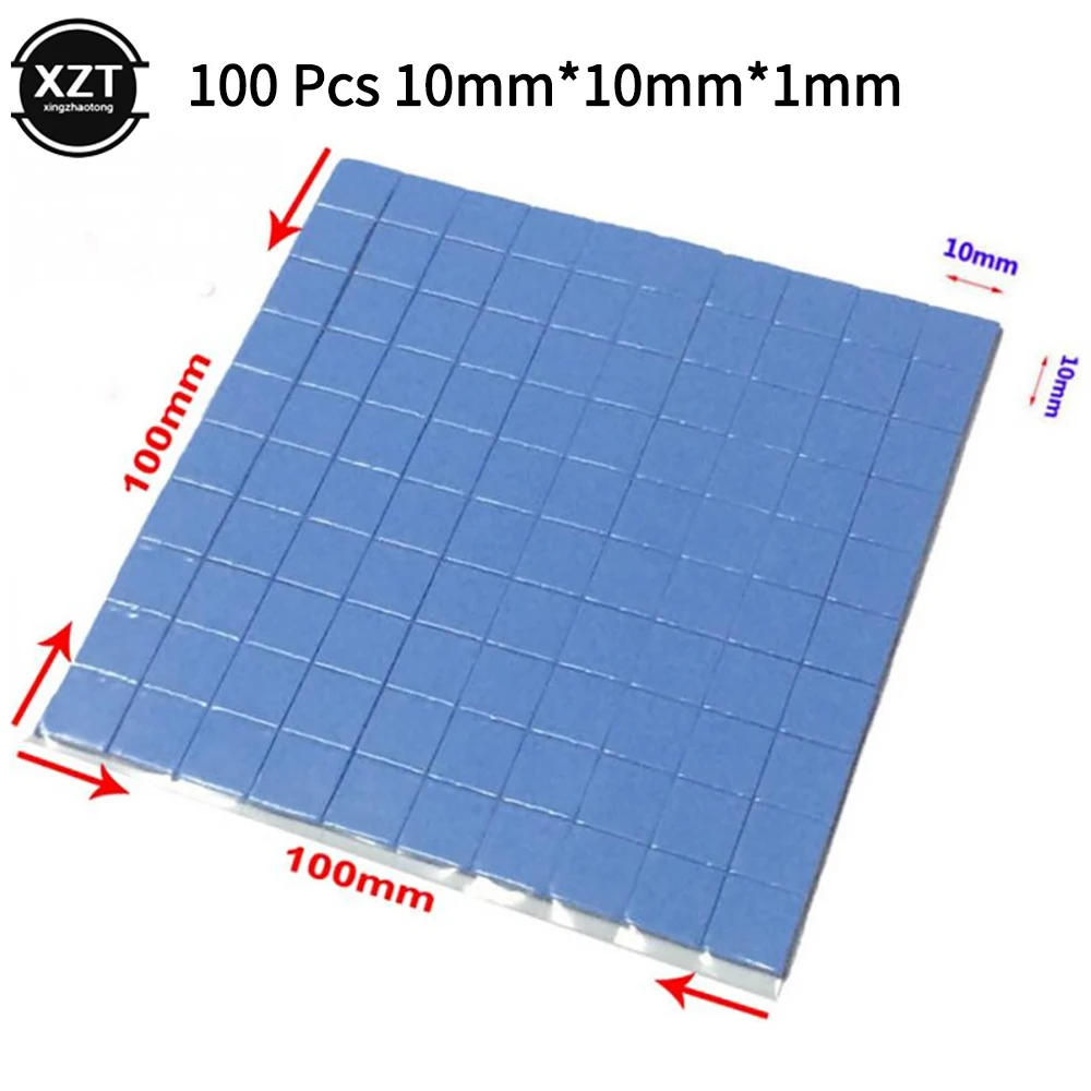 100Pc/Sheet Blue 100mm*100mm*1mm GPU CPU Heatsink Cooling Conductive Silicone Pad Thermal Pad for CPU GPU