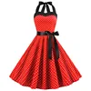Femmes à pois imprimé Robe d'été Sexy rétro blanc licou Robe Vintage Robe Femme Pin Up Rockabilly Robe de soirée