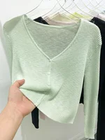 Korean Cardigan Women Thin Summer Casual Solid Feminino Sun-proof All-match Knitted V-neck Sweet Style Candy Color Basic Daily - Image 2
