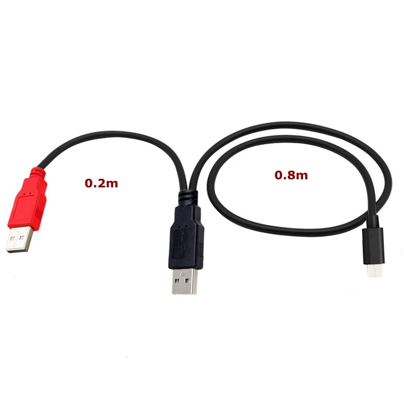 0.8m For Mobile Hard Disk Printer Y-type Data Cable Double Head USB-B USB 2.0 Micro Mini 5pin Type-c External USB Power Supply images - 6