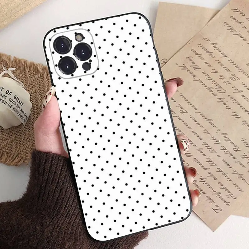 Elegant Black and White Polka Dot Shockproof Non-Slip Phone Case Cover