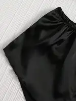Black Color Pleated Satin Pajamas Set Including Camisole Shorts And Long Pants Silk Women Sexy Sleepwear Summer Lingerie Bra - Image 5