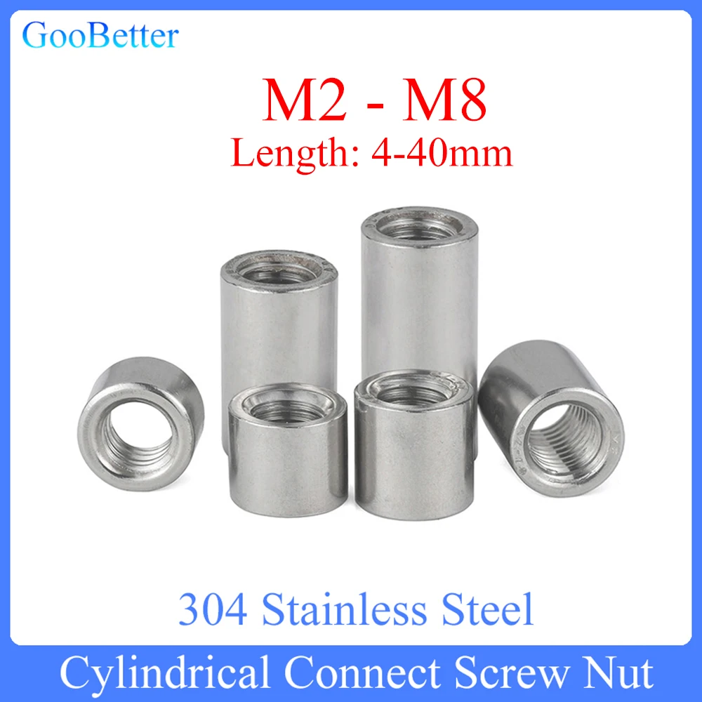 2-20Pcs Extension Round Column Joint Coupling Nuts M2 M2.5 M3 M4 M5 M6 M8 304 Stainless Steel Cylindrical Connect Screw Nut