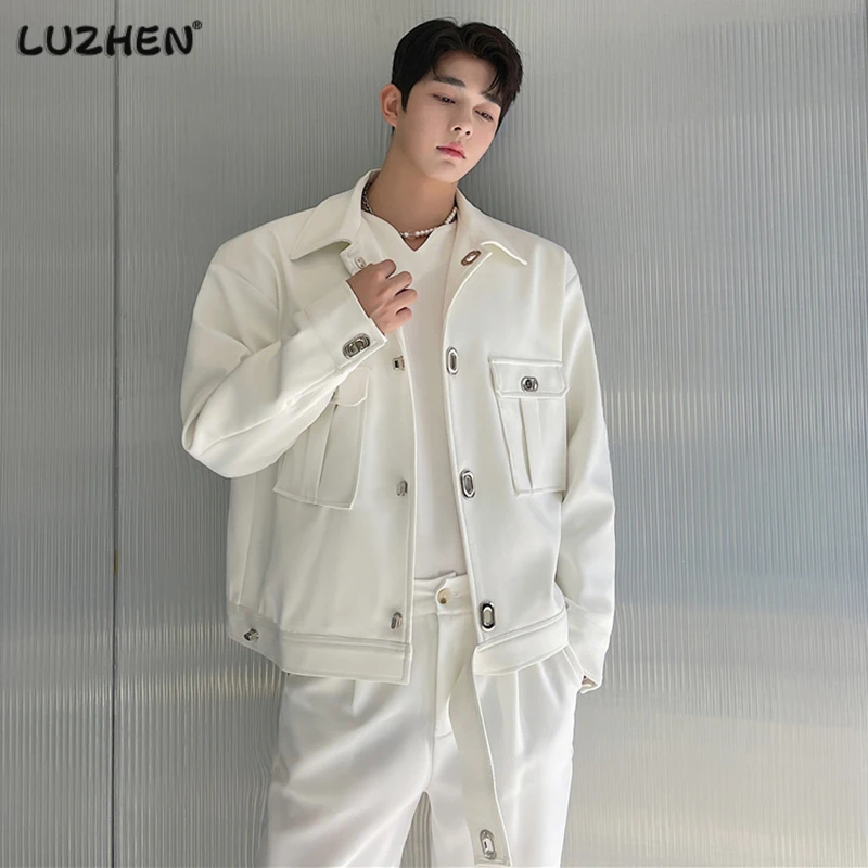 

LUZHEN 2023 Autumn New Fashion Coat Men's Casual Jacket Metal Big Pocket Decorative Korean Style Simple Solid Color Top F84330