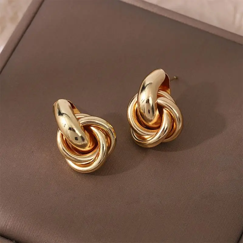 Stud Earrings-Fashion Round Double Ring Metal Stud Earrings for Women Men Gold Silver Geometric Retro Party Jewelry