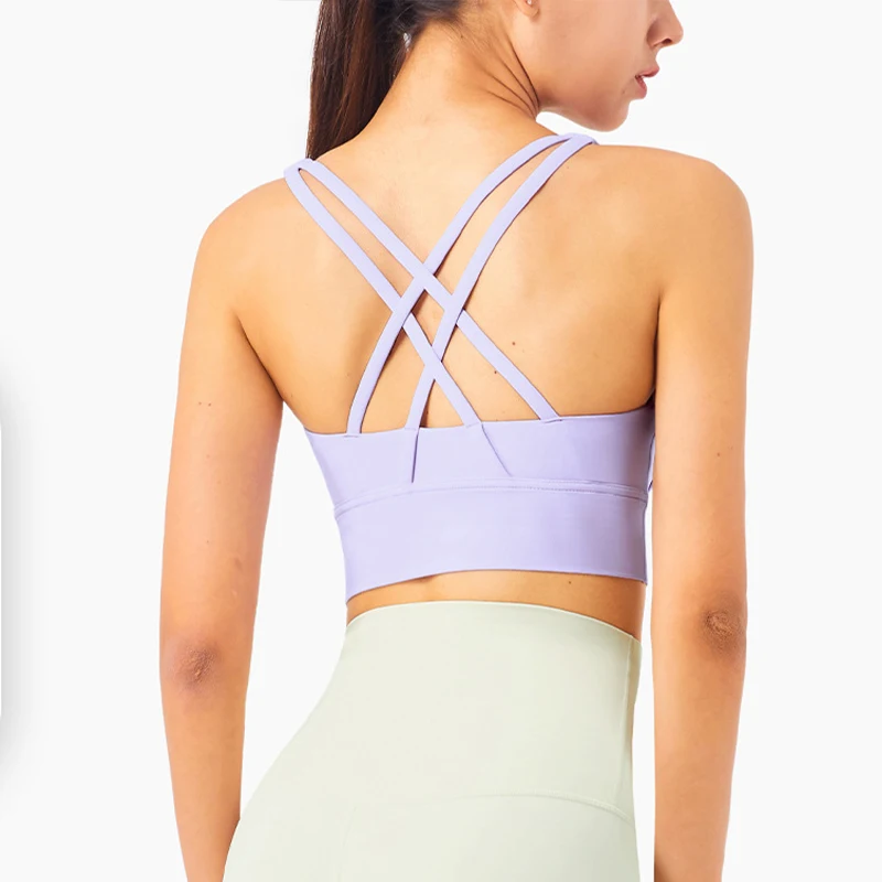 Solid color women's U-shaped cross back sports bra, fitness exercise yoga sports bra, tight fitting training, jogging soft belt