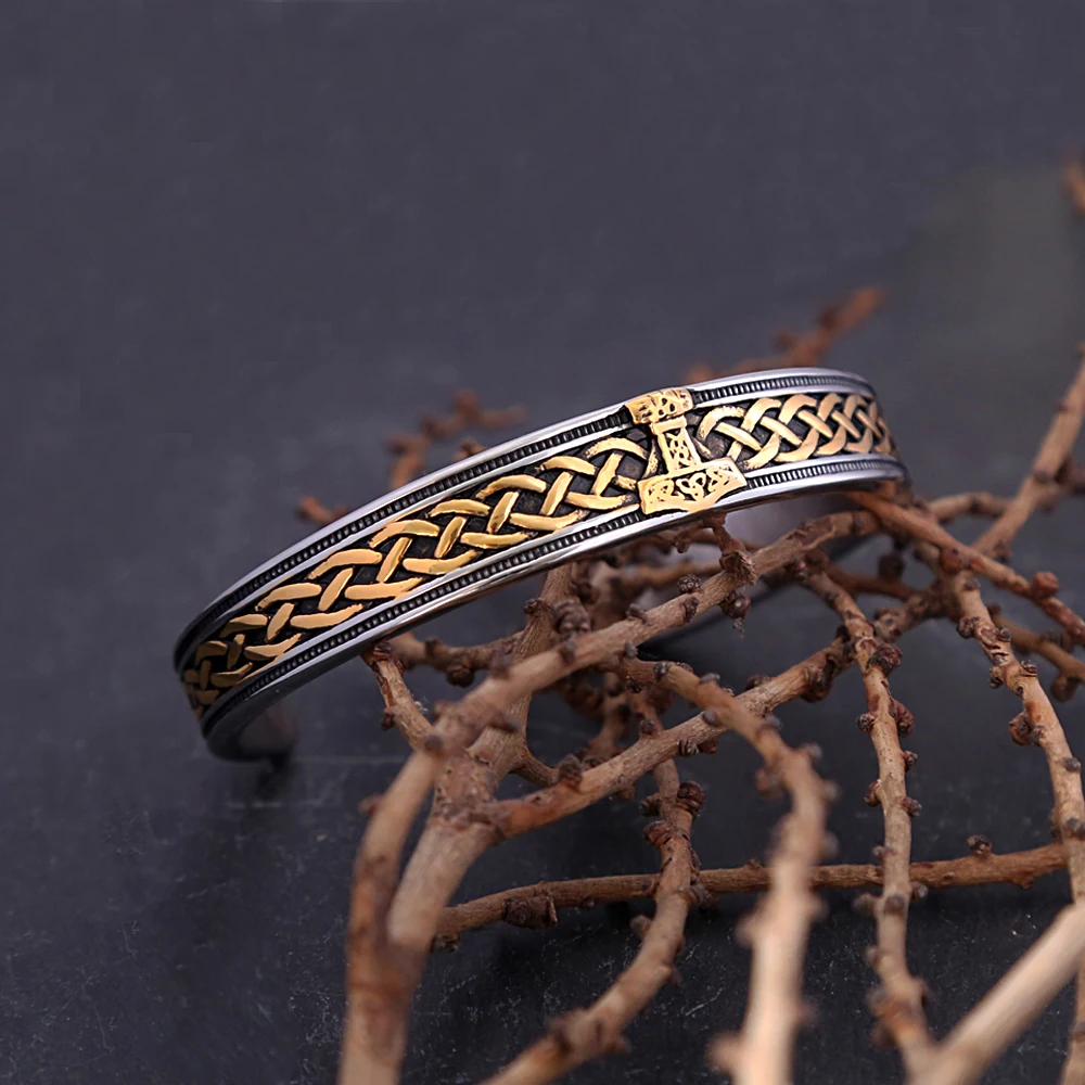 Fashion Retro Nordic Viking Thor's Hammer Bracelet Stainless Steel Open Bracelets For Men and Women
