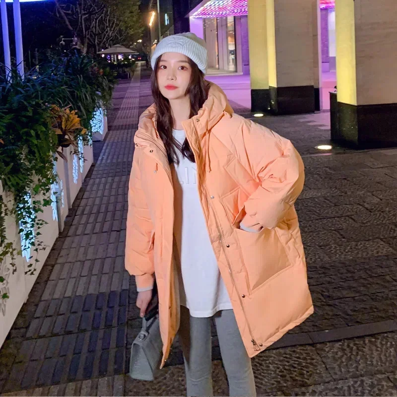 

New Parkas Orange Down Cotton Coat Mid-length Loose Jacket for Woman Winter Clothes Women 2024 Fashion Parka Casaco Feminino