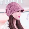 Casual Soft Beanies Cap Short Brim Bonnets for Women Loose Crochet Women Baseball Cap Autumn Winter Foldable Earflap Hats Hollow 4