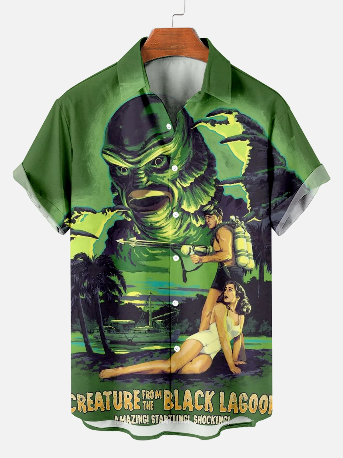 2024 Men's Retro Horror Movie Print Shirt 3D Print Turndown Collar Shirt casual  Short Sleeve Shirt Summer loose Shirts For Boys 2