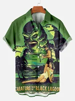 2024 Men's Retro Horror Movie Print Shirt 3D Print Turndown Collar Shirt casual  Short Sleeve Shirt Summer loose Shirts For Boys 2