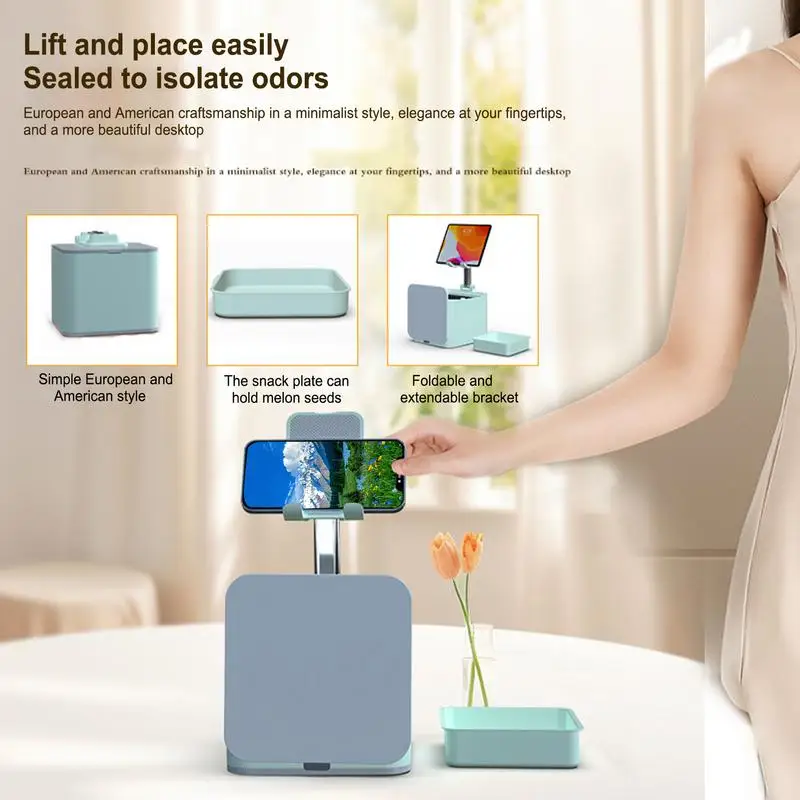 Desk Organizer With Phone Holder Cell Phone Stand With Trash Can Pen Cup Smartphone Stand Desk Organizer Space Saving Pencil