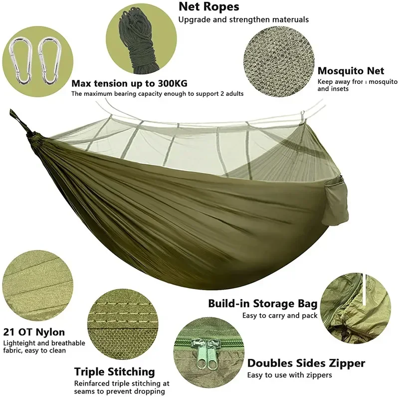 Camping Hammock with Net Lightweight Portable Double Parachute Hammocks High Capacity & Tear Resistance for Backyard Hiking camping hammock
