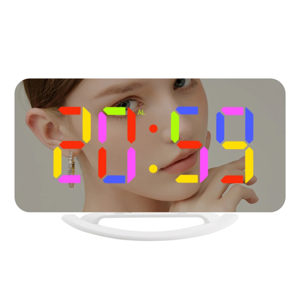 

TS-8201 LED Mirror Alarm Clock Digital RGB LED Color Display Snooze Clocks Wake Up Adjustable Electronic Large Display Clock