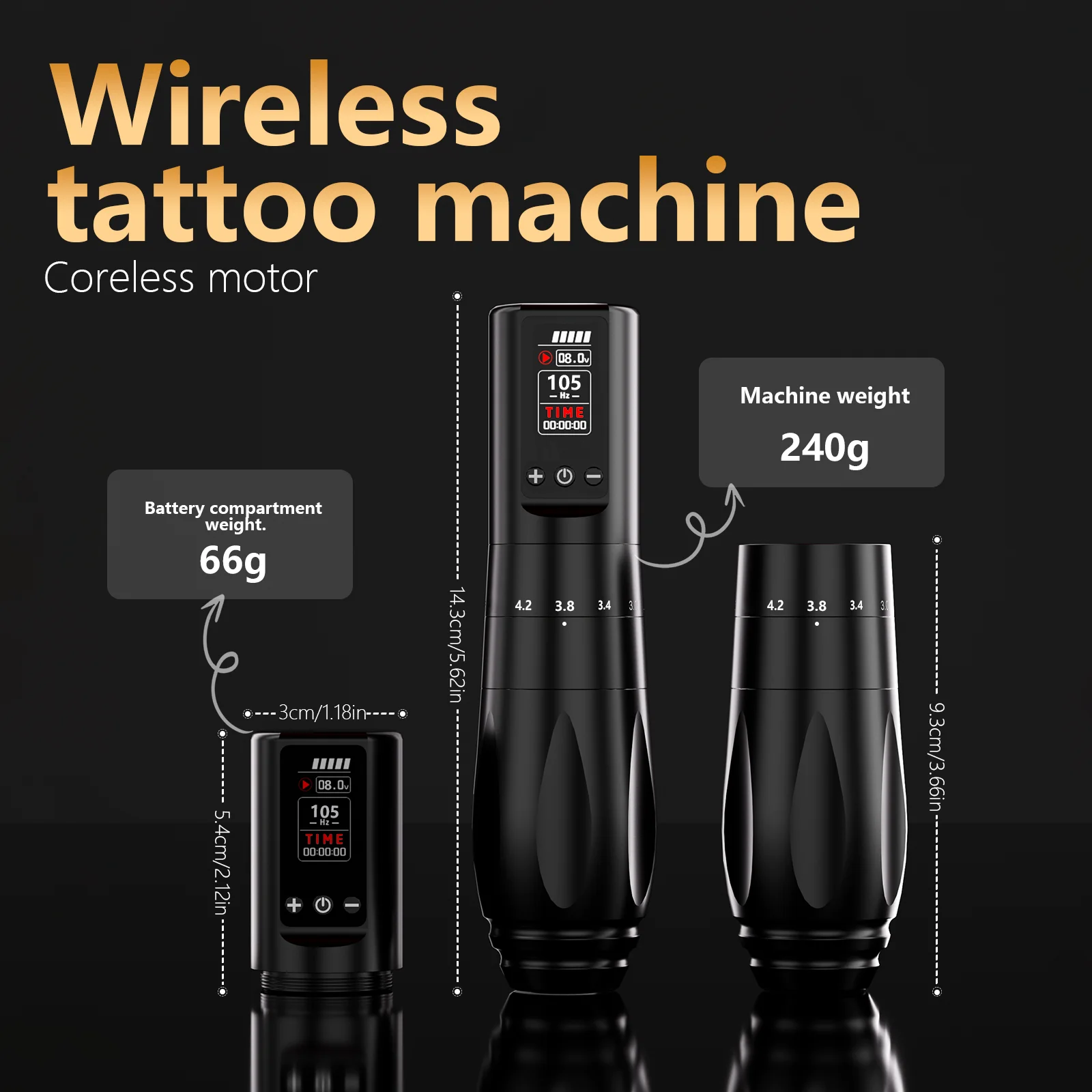 BIGWASP Professional Wireless Tattoo Machine Adjustable Stroke 2.0-4.2mm Coreless Motor 1800mAh Battery Tattoo Pen For Artist