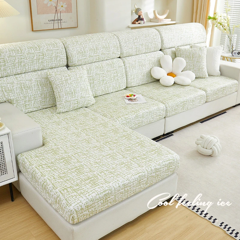 Cool Feeling Ice Silk Sofa Cover All-inclusive Universal Summer Living Room Sofa Cover Thickened Stretch Anti-slip Dust-proof 2