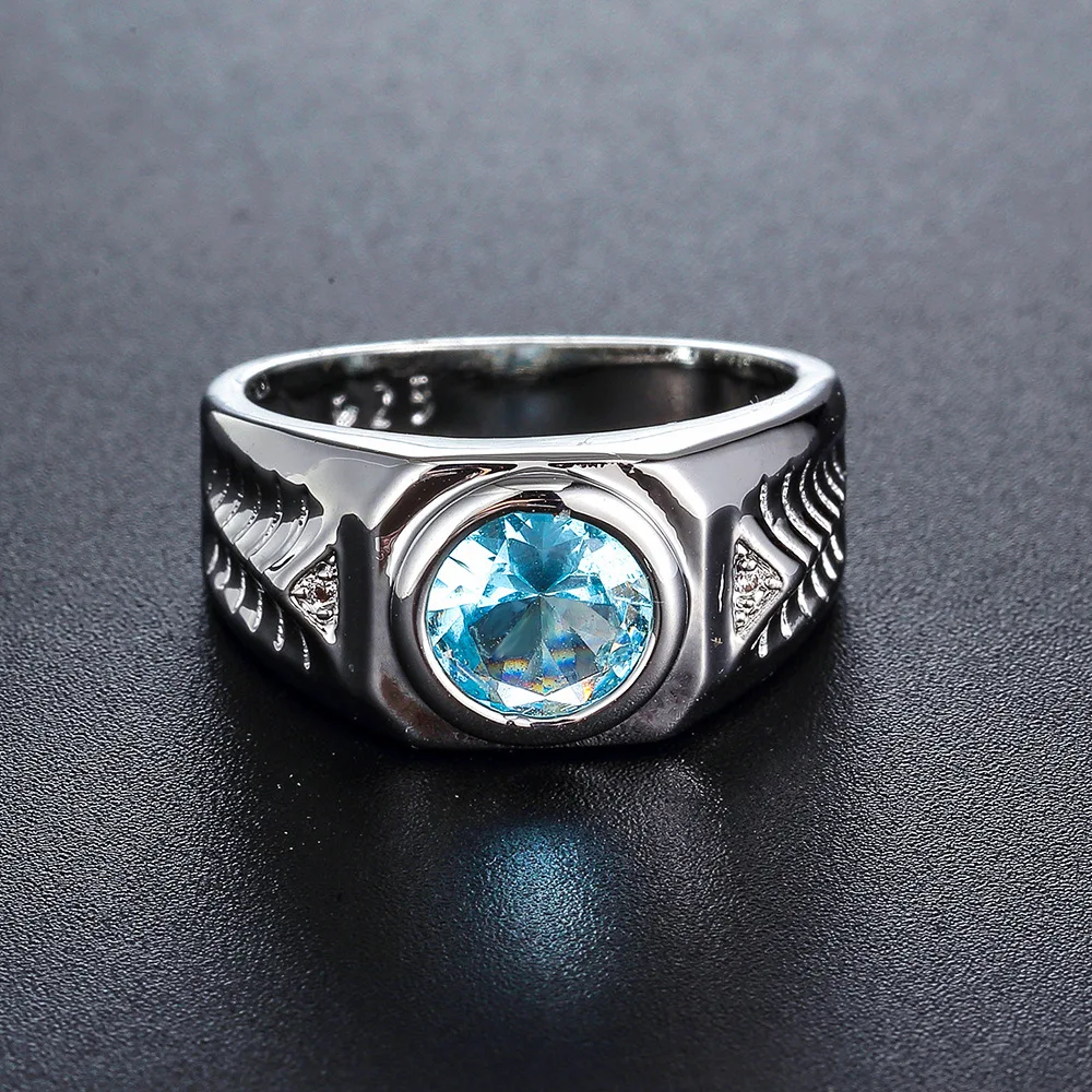 silver rings silver ring wedding rings gemstone ring men aquamarine gemstones blue zircon rings vintage wedding jewelry gifts