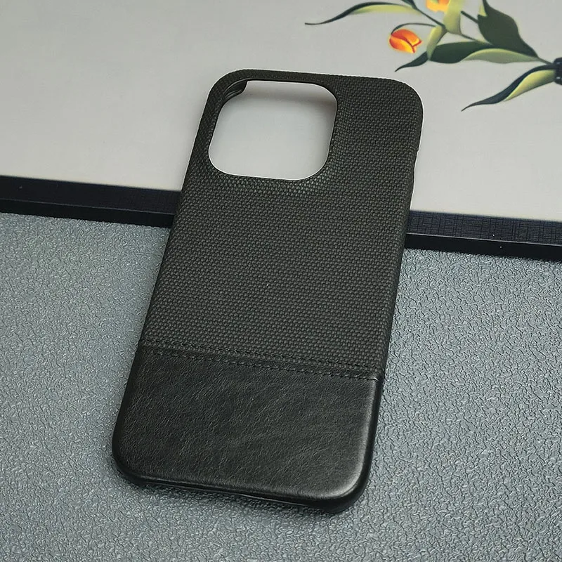 Luxury Matte Cotton Linen Leather Phone Case - Color Contrast Protective Cover