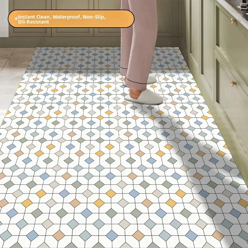 Leather Kitchen Mat Durable Easy to Clean Whole Layout Slip Resistant Waterproof Oil Resistant No Need for Waing Carpet
