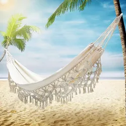 Grand hamac à franges en macramé blanc pour 2 personnes, lit balançoire de luxe, chaise suspendue d'intérieur 