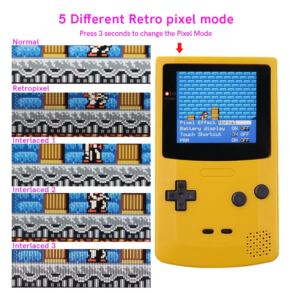 ゲームボーイカラー用レトロピクセル液晶q5,ラミネートデザイン,osd