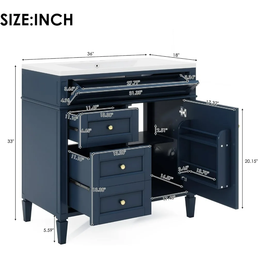 Bathroom Organizers, Bathroom Vanity With Sink, Modern Bathroom Cabinet With Drawers And Tip Out Drawer, Freestanding Bathroom V 2