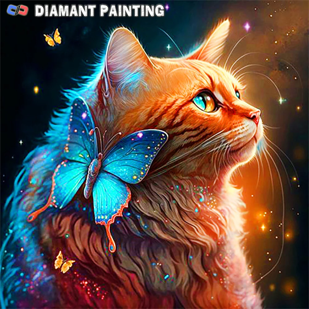 

Полноразмерная/круглая Алмазная 5D картина «сделай сам», кошка, Бабочка, новинка 2023, вышивка, мозаика, животное, фантазия, вышивка крестиком, домашний декор, искусство