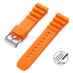 Unisex Sport Waterproof Silicone Watch Strap with Pin Buckle - Black Buckle (Orange)