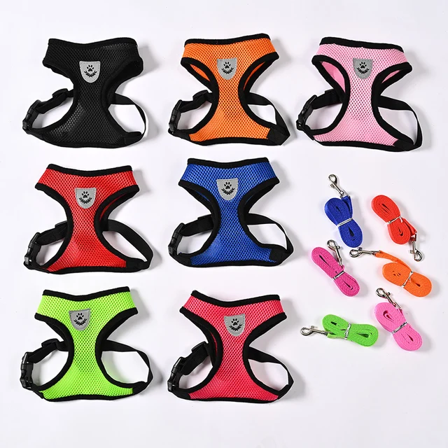 Breathable Mesh Cat Small Dog Harness And Leash Set Adjustable Cat Harnesses Puppy Harness Vest For French Bulldog Chihuahua Pug 6