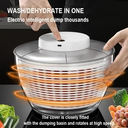 Electric Salad Spinner Vegetable Dehydrator Fruit Dryer Lettuce Drainer Dry and Wet Separation Draining Salad Kitchen Gadgets