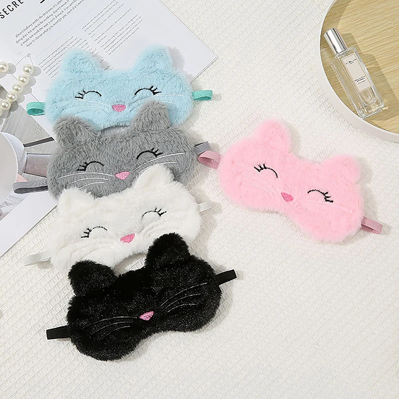 Cute Cartoon Cat Plush Sleep Mask - Comfortable Travel & Home Light Blocker
