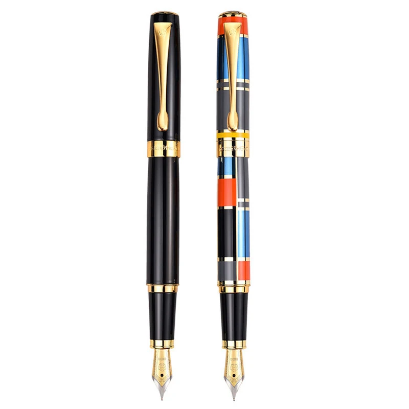 Hero 767 Art Series Red Blue Yellow Colorful Squares Fountain Pen Medium Nib Gold Trim Office School Writing Gift Pen Accessory kandinsky modern squares circles colorful mini skirt women s skirts trend 2023 women s clothing trend 2023