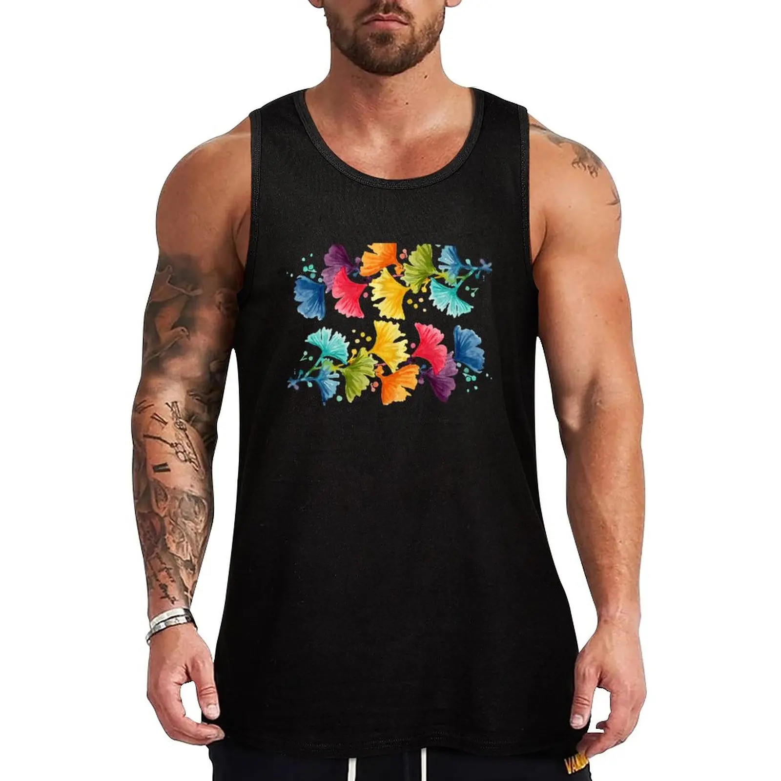 

New rainbow watercolor ginkgo leaves Tank Top sports clothes for men Man summer clothes anime t-shirts t shirts