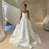 Simple Wedding Dresses A Line Woman's Satin Sexy Boat Neck Sleeveless Tiered Backless Bride Gowns Customized Vestidos De Novia 1