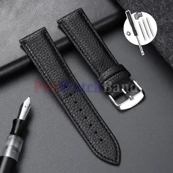 Lychee Pattern Green Leather Watch Band - Universal Bracelet - 18mm (Black - Silver)