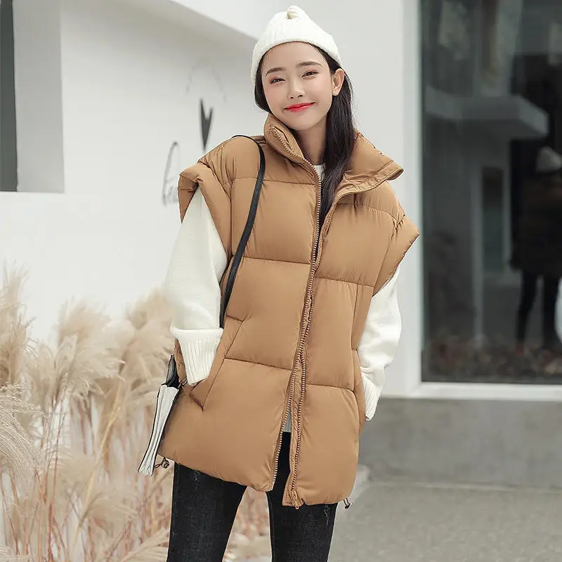 

Vest Woman Jacket Waistcoat Fashion Chaqueta Loose Warm Ladies Vest Thick Sleeveless Down Cotton Vest Female Solid Parkas