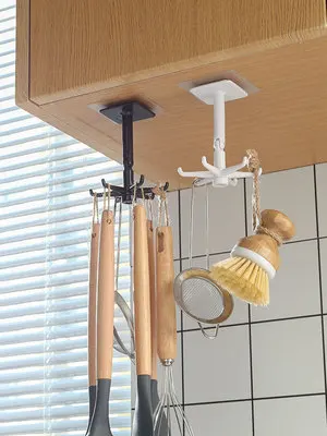 

360 Degrees Rotated Kitchen Hooks Self Adhesive 6 Hooks Home Wall Door Hook Handbag Clothes Ties Bag Hanger Hanging Rack