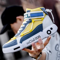 Men's High Top Platform Sneakers - Breathable Casual Fashion Lace - up Shoes - 41 (White yellow)