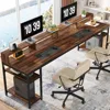 Two Person Desk with Monitor Stand, 78.74" Long Double Computer Office Desk with Storage Shelves, Large Gaming Desk Study 1
